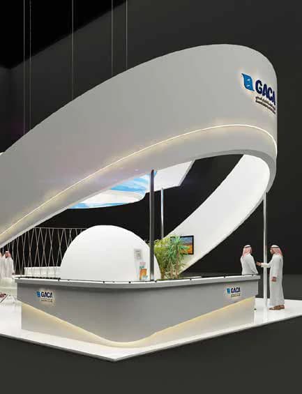 Approach view render of the GACA exhibition stand